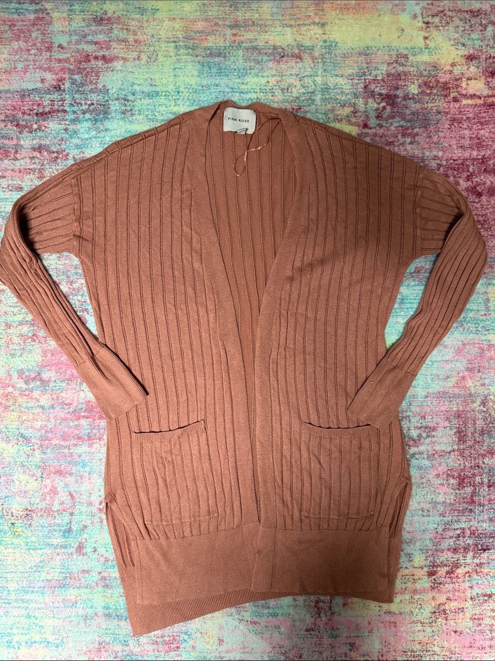 Pink Rose Ribbed Open-Front Cardigan - Dusty Clay